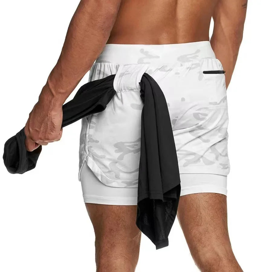 Short de sport camouflage haute performance 2 en 1 VIBEFORCE pour homme