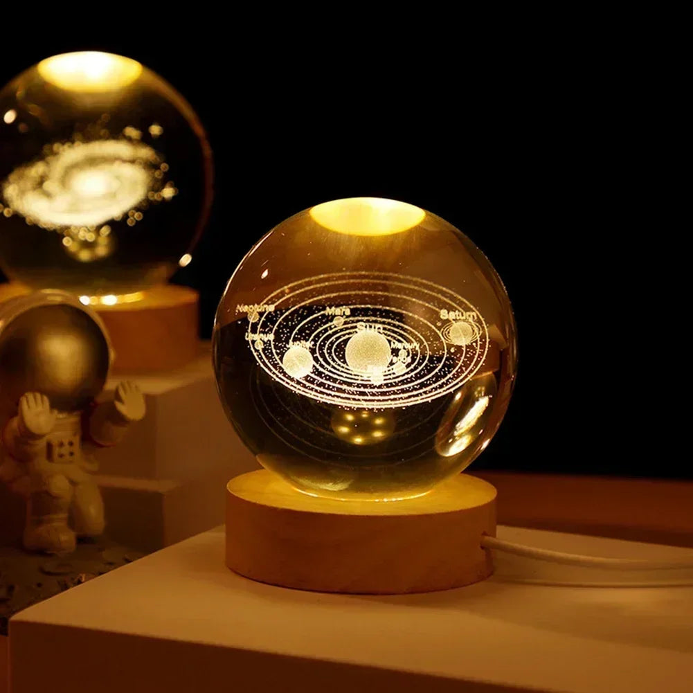 Lampe en cristal 3D STELLARSPHERE avec base en bois