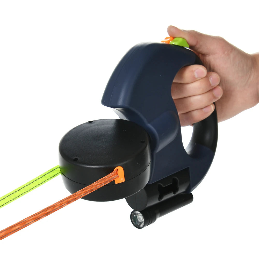 Laisse rétractable 3 en 1 STRIDE avec lampe torche LED et support pour sac poubelle