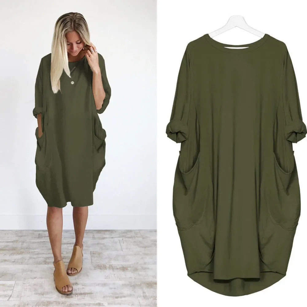 Robe de maternité trapèze en coton et polyester à manches longues