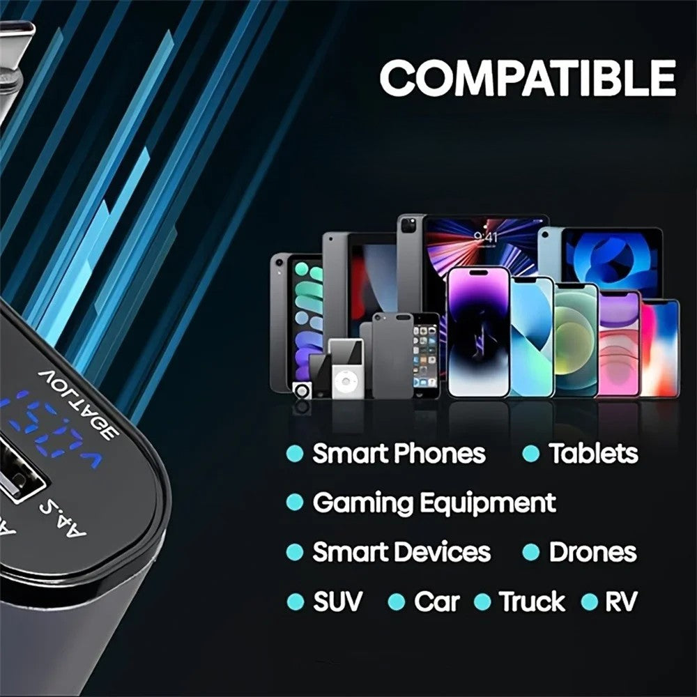 Chargeur de voiture rétractable 4 en 1 VOLTRIX avec 120 W