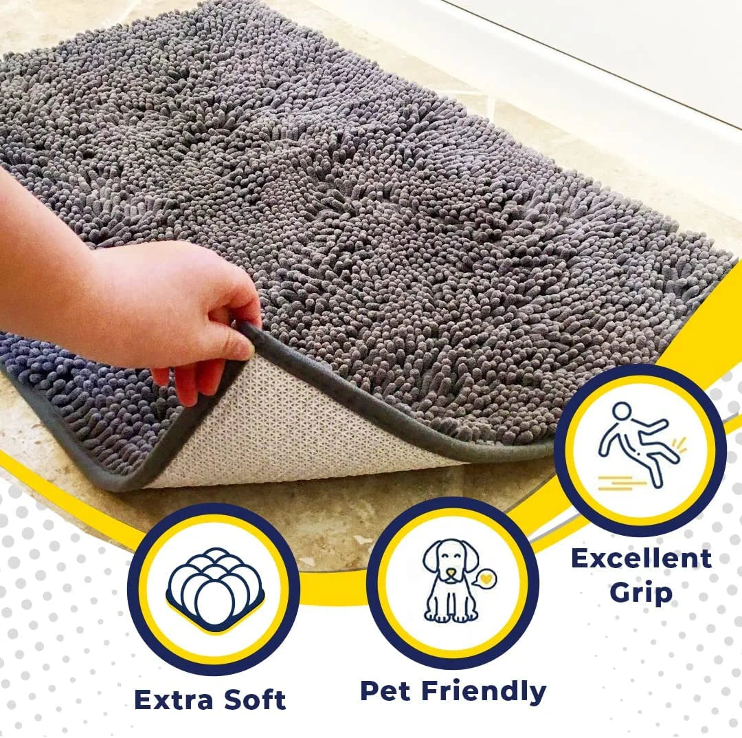 Tapis absorbant et antidérapant en chenille pour animaux de compagnie, idéal pour les entrées intérieures