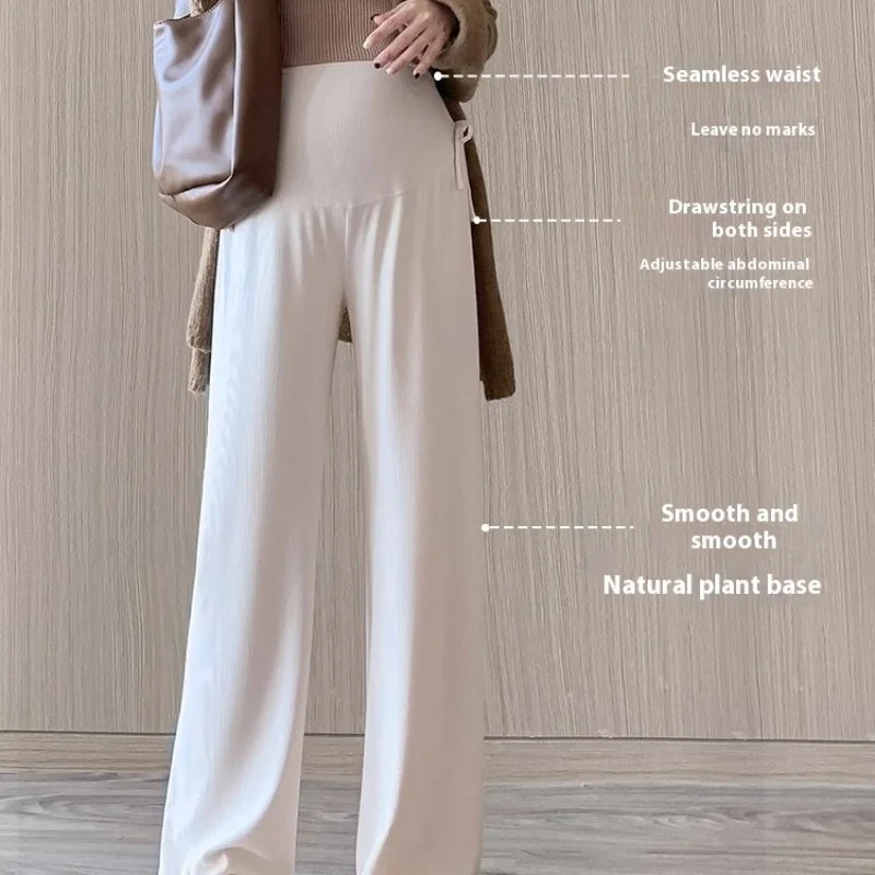 Pantalon de maternité / Taille haute avec maintien du ventre – Jambe large