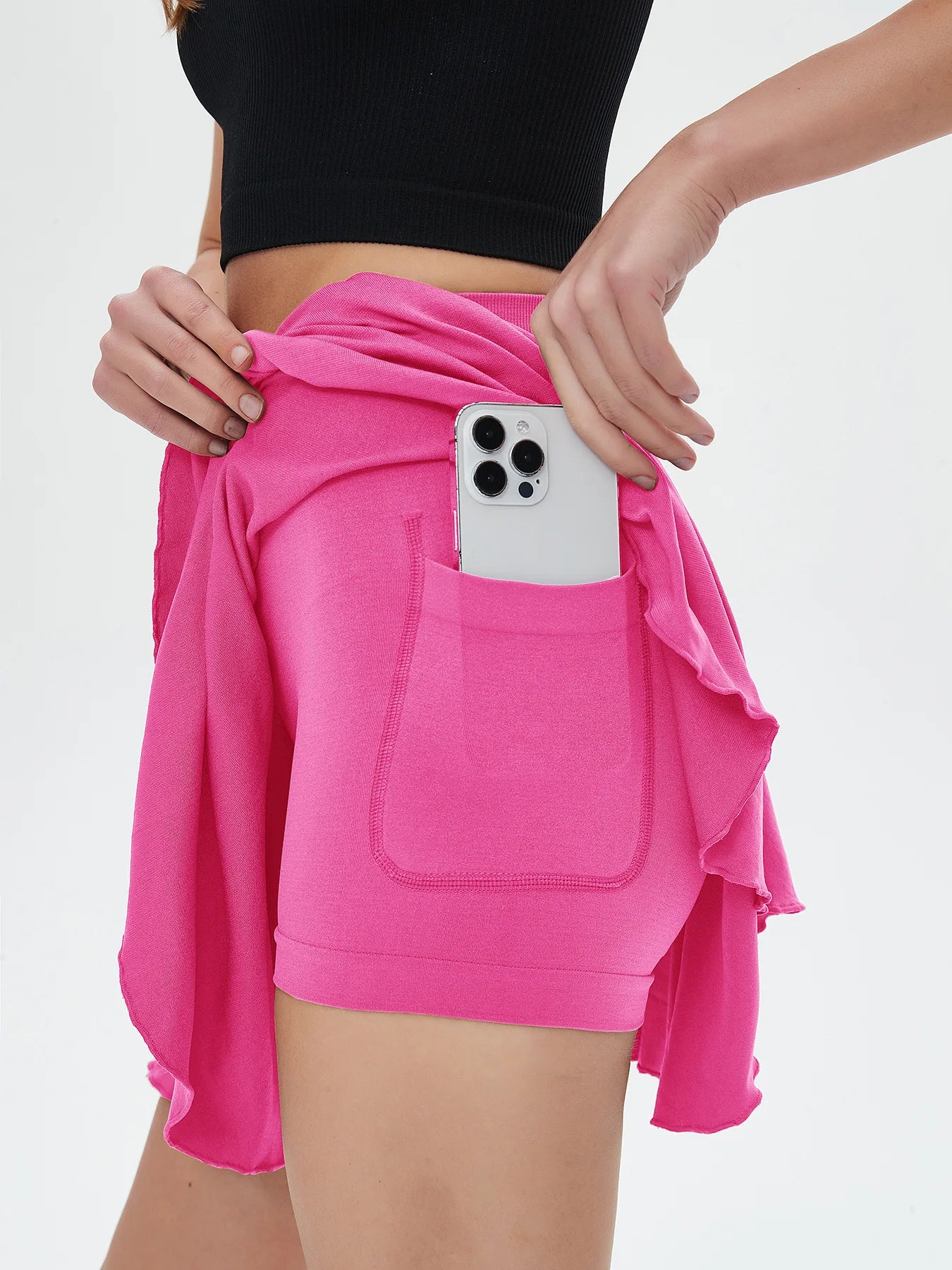 Mini-jupe de sport pour femme avec poches, taille haute et short de sécurité