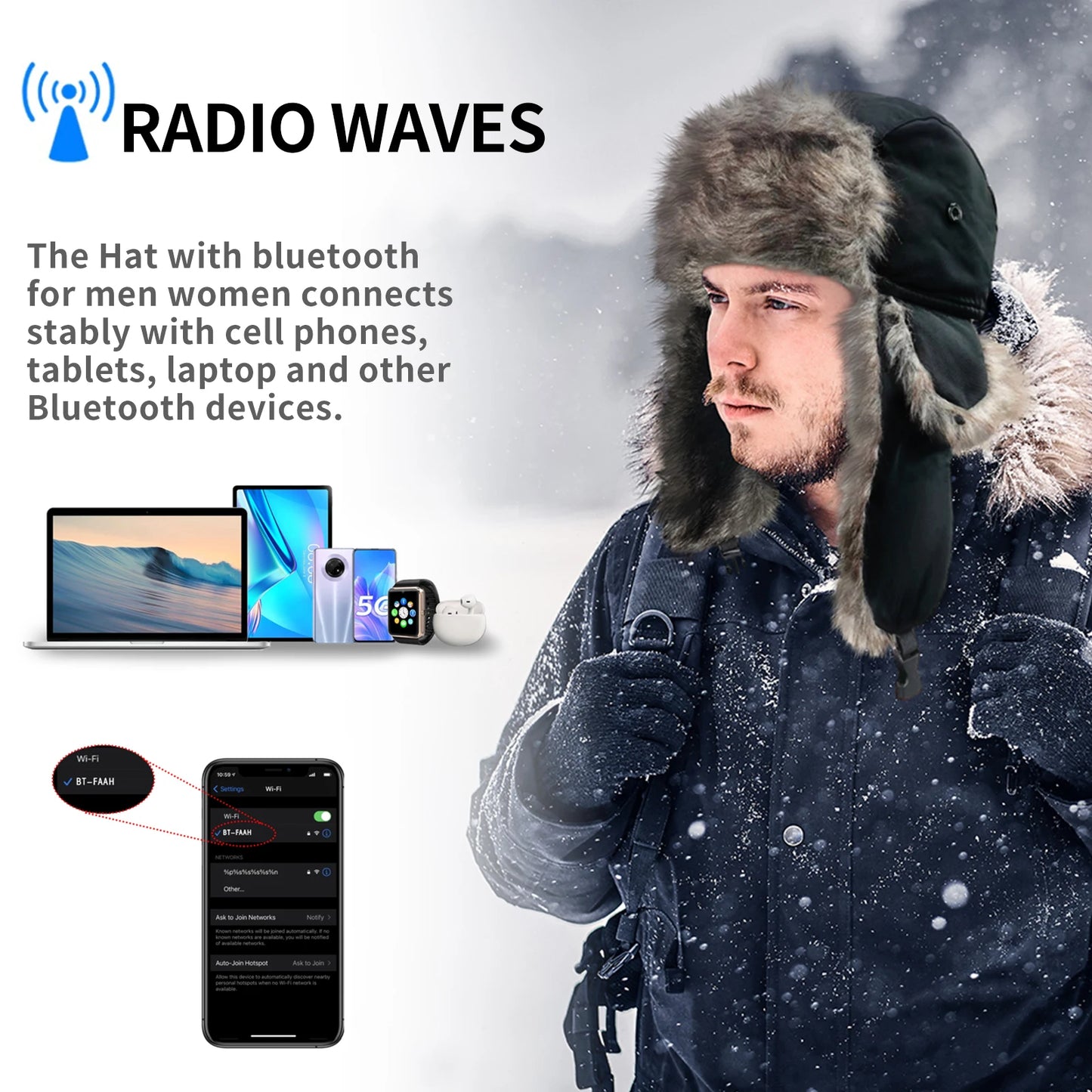 Bonnet Bluetooth d'hiver / 2 façons de le porter, microphone et cache-oreilles