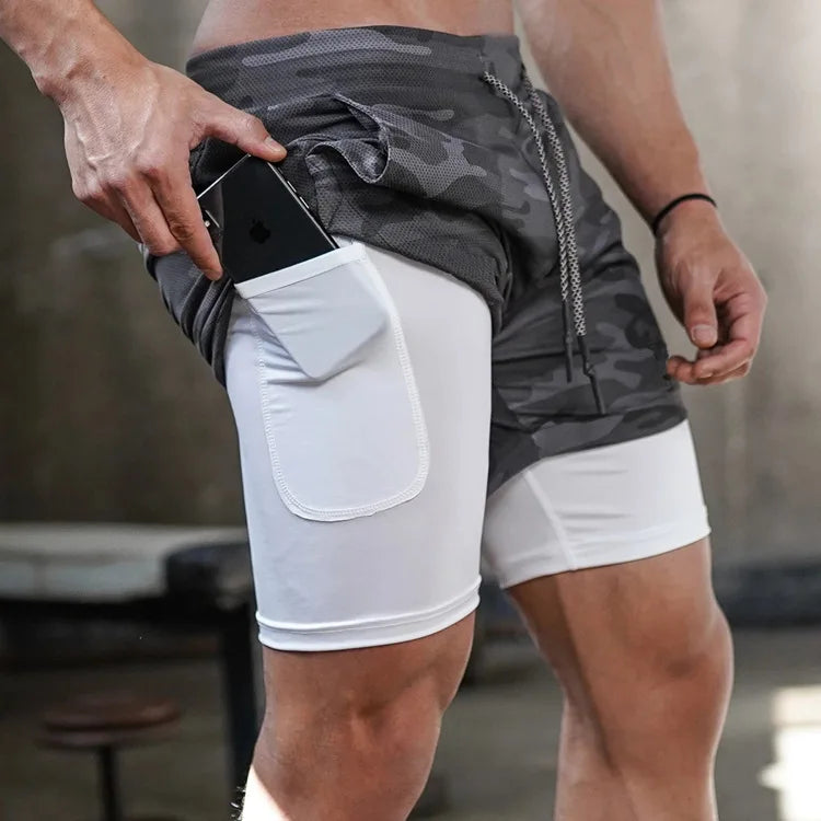 Short de sport camouflage haute performance 2 en 1 VIBEFORCE pour homme