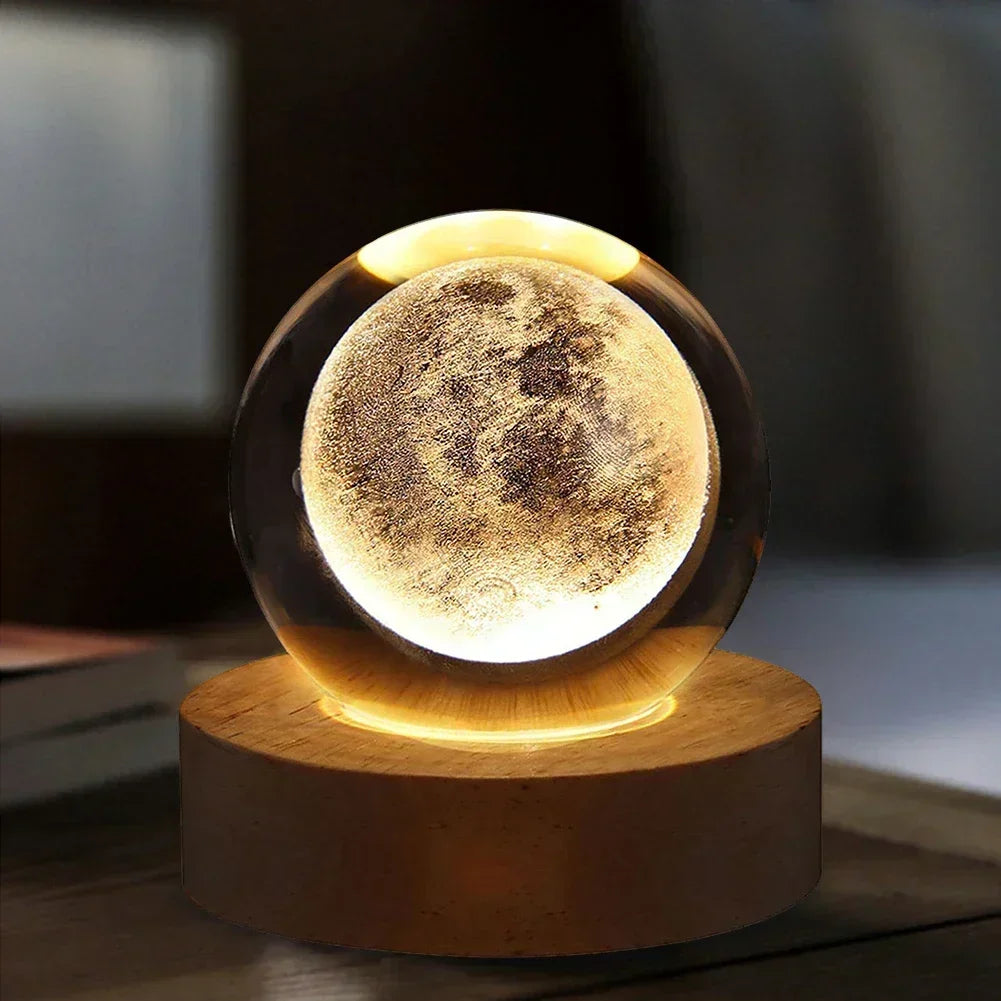 Lampe en cristal 3D STELLARSPHERE avec base en bois