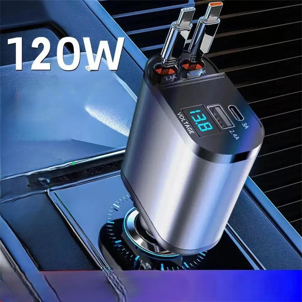 Chargeur de voiture rétractable 4 en 1 VOLTRIX avec 120 W