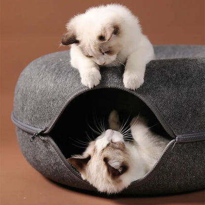 Tunnel et lit pour chat à double usage – Jouet interactif et lit douillet pour chatons d'intérieur