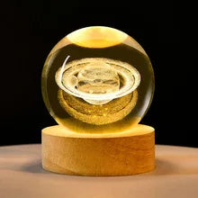 Lampe en cristal 3D STELLARSPHERE avec base en bois