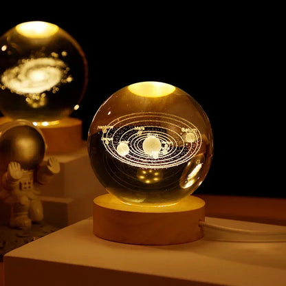 Lampe en cristal 3D STELLARSPHERE avec base en bois