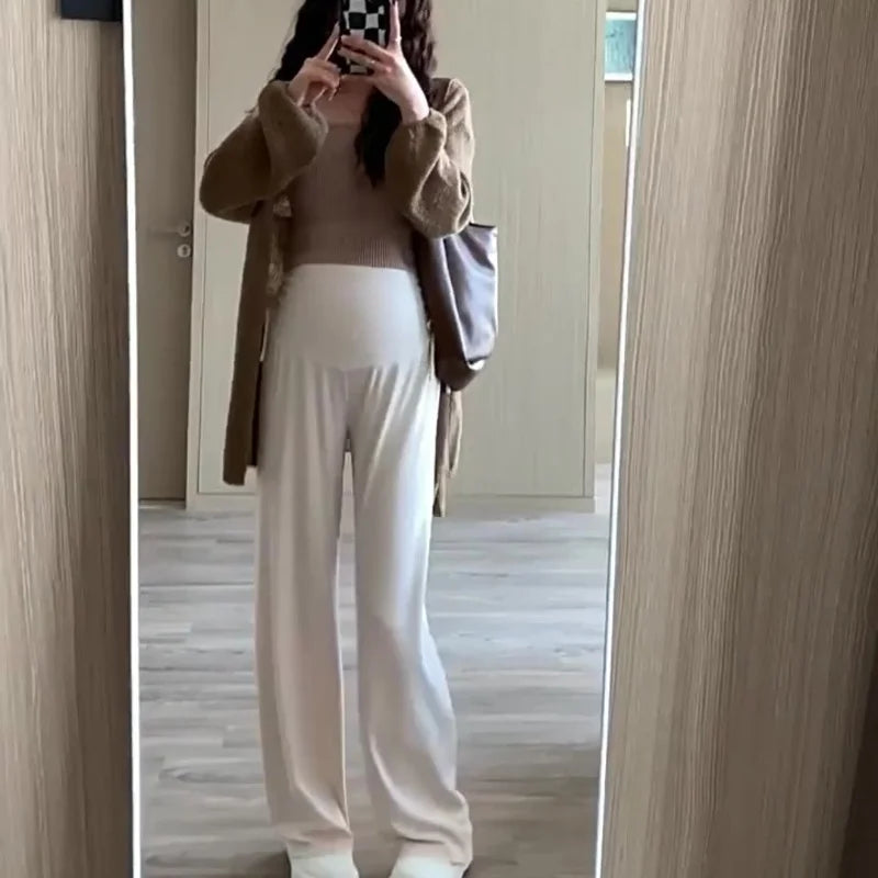 Pantalon de maternité / Taille haute avec maintien du ventre – Jambe large