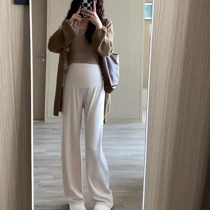 Pantalon de maternité / Taille haute avec maintien du ventre – Jambe large