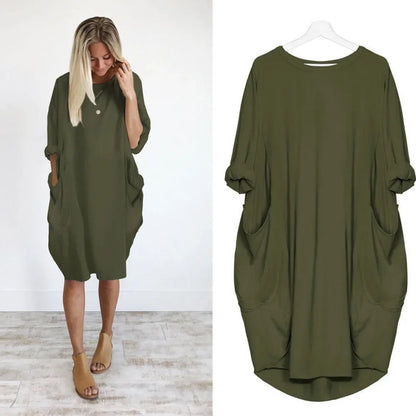 Robe de maternité trapèze en coton et polyester à manches longues