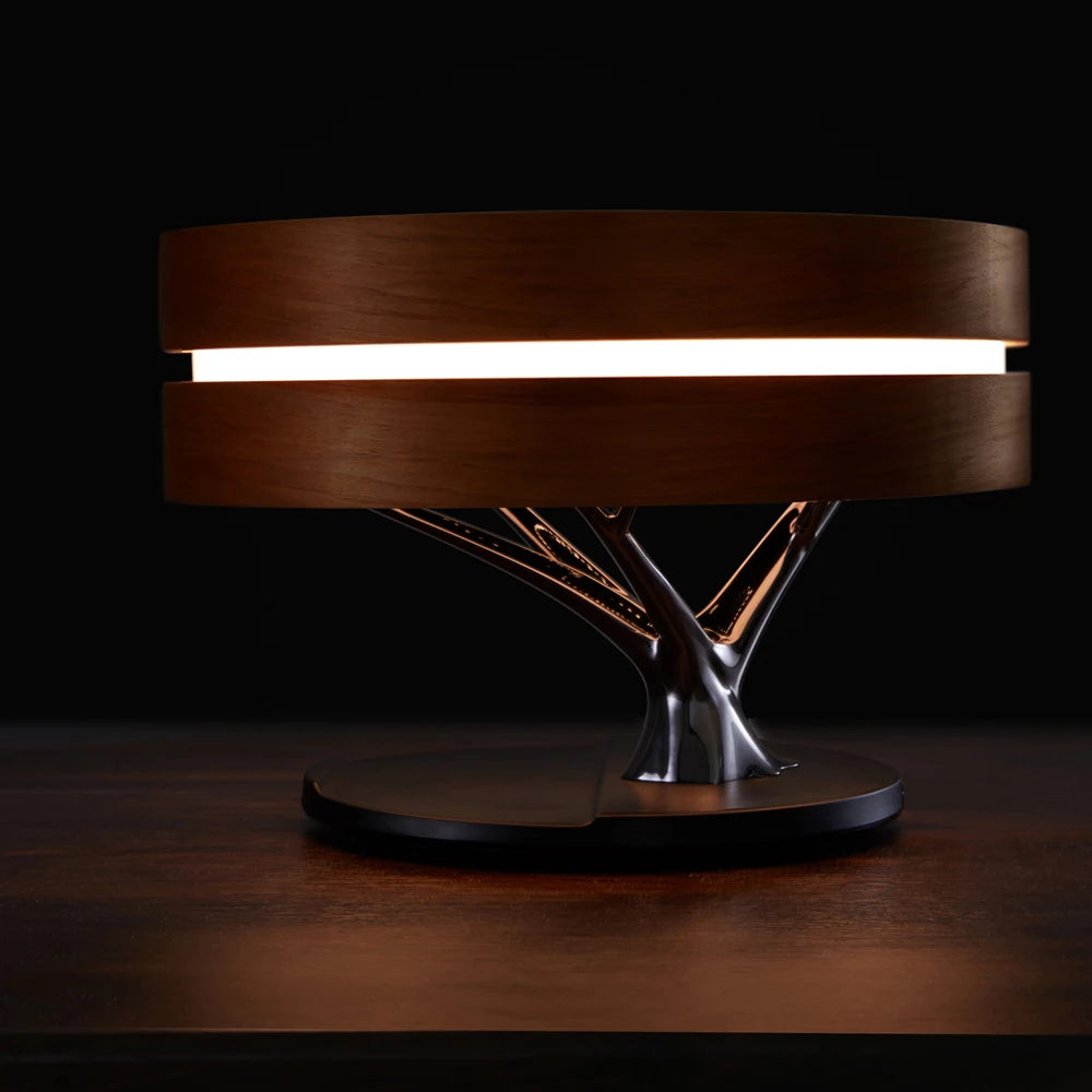 ORBITLIGHT – Lampe de bureau d'ambiance 4 en 1 avec chargement sans fil, musique et style intemporel 