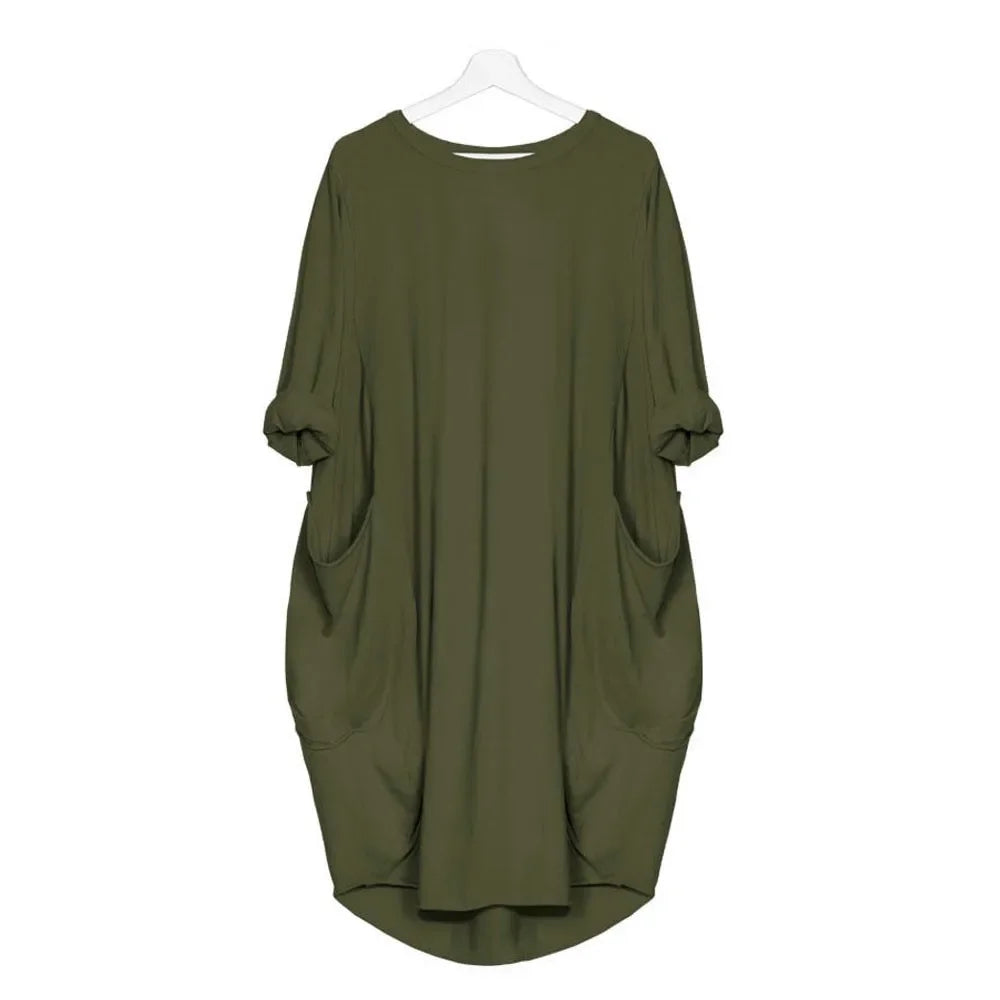 Robe de maternité trapèze en coton et polyester à manches longues
