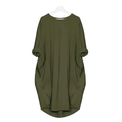 Robe de maternité trapèze en coton et polyester à manches longues