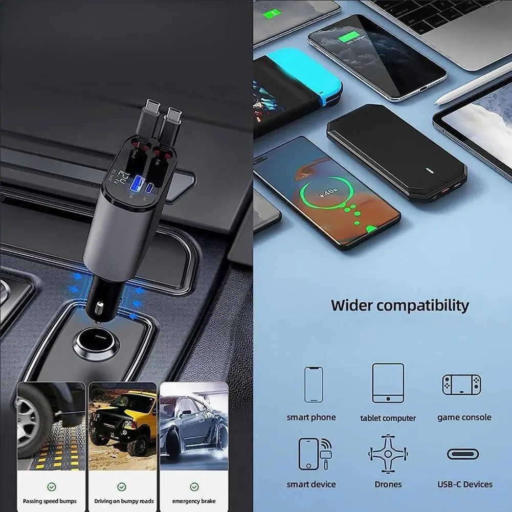 Chargeur de voiture rétractable 4 en 1 VOLTRIX avec 120 W