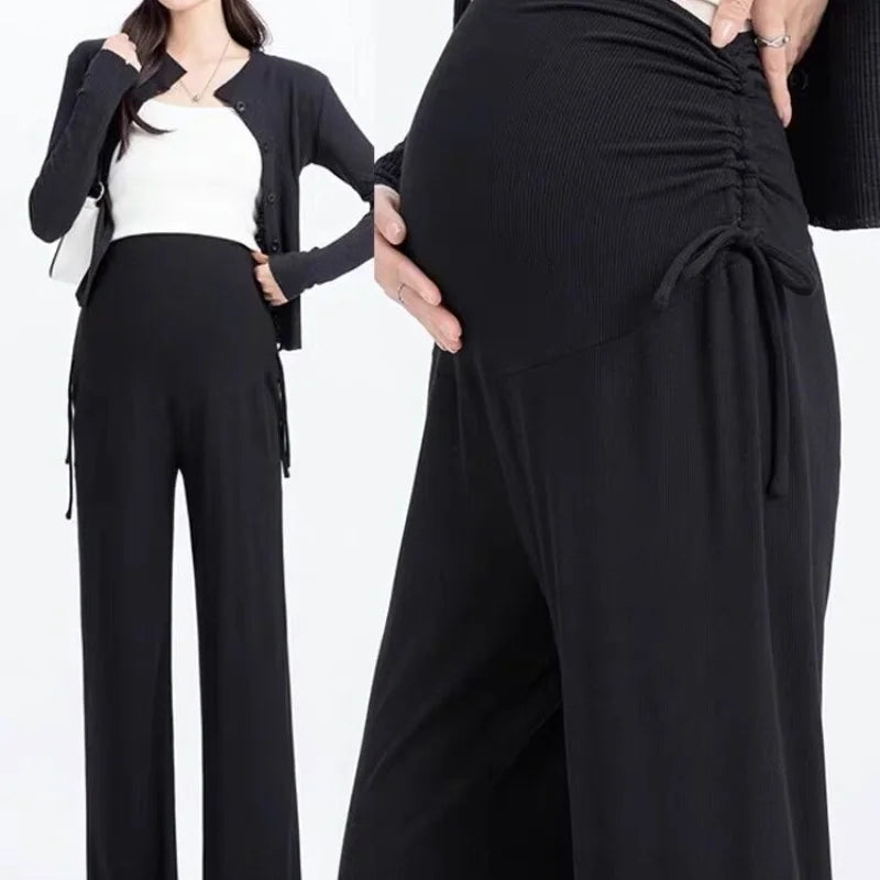 Pantalon de maternité / Taille haute avec maintien du ventre – Jambe large