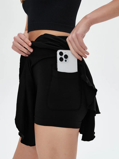 Mini-jupe de sport pour femme avec poches, taille haute et short de sécurité