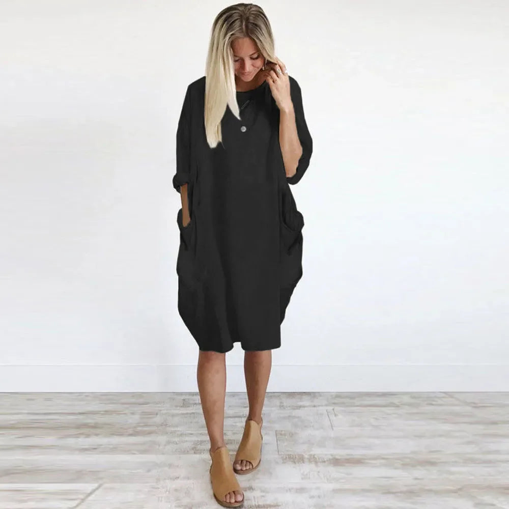 Robe de maternité trapèze en coton et polyester à manches longues