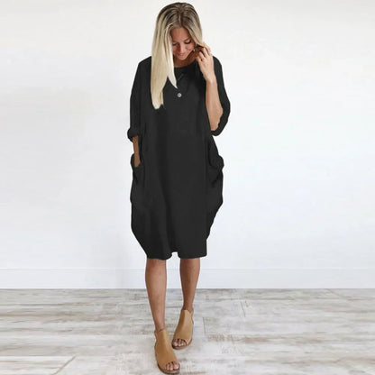 Robe de maternité trapèze en coton et polyester à manches longues