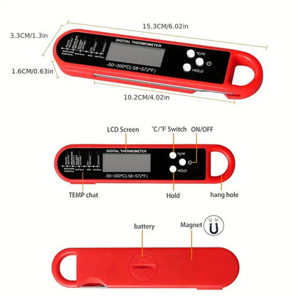 1 thermomètre de cuisine pliable rétroéclairé numérique pour barbecue prêt à lire