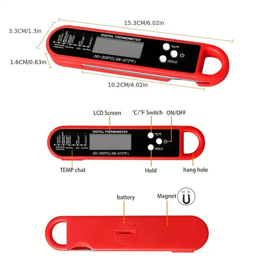 1 thermomètre de cuisine pliable rétroéclairé numérique pour barbecue prêt à lire
