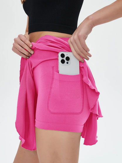 Mini-jupe de sport pour femme avec poches, taille haute et short de sécurité