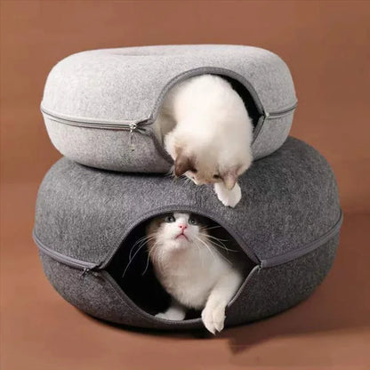 Tunnel et lit pour chat à double usage – Jouet interactif et lit douillet pour chatons d'intérieur