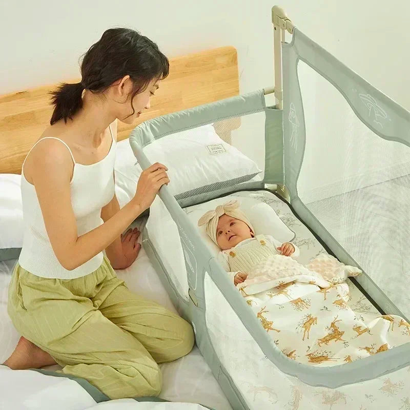 Lit bébé pliable 2 en 1 avec barrière de sécurité