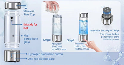 Bouteille génératrice d'eau riche en hydrogène HYDROVITA CELL 420 ml avec filtre en titane