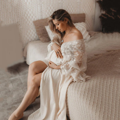 Robe de maternité longue en coton avec dentelle – Style bohème