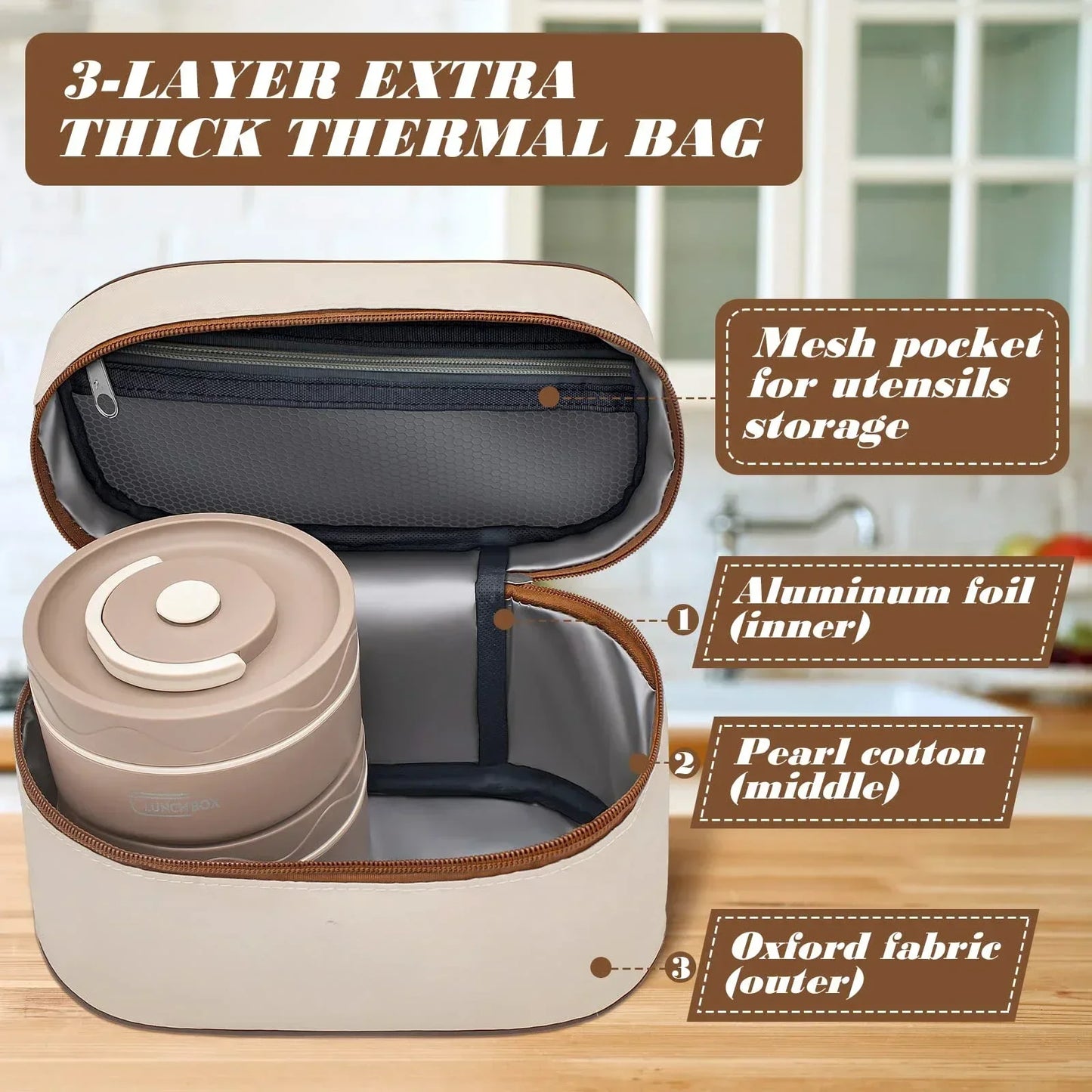 Boîte à lunch isotherme à 2 niveaux empilable en acier inoxydable