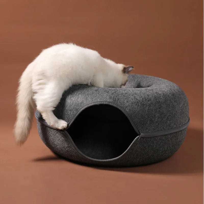 Tunnel et lit pour chat à double usage – Jouet interactif et lit douillet pour chatons d'intérieur