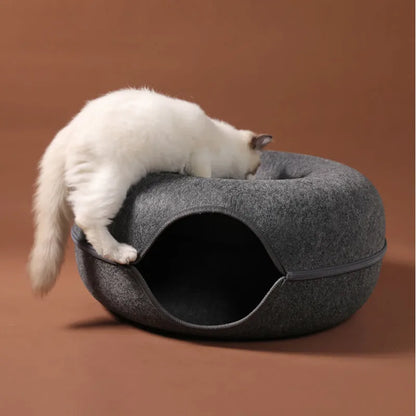 Tunnel et lit pour chat à double usage – Jouet interactif et lit douillet pour chatons d'intérieur