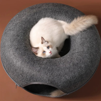 Tunnel et lit pour chat à double usage – Jouet interactif et lit douillet pour chatons d'intérieur