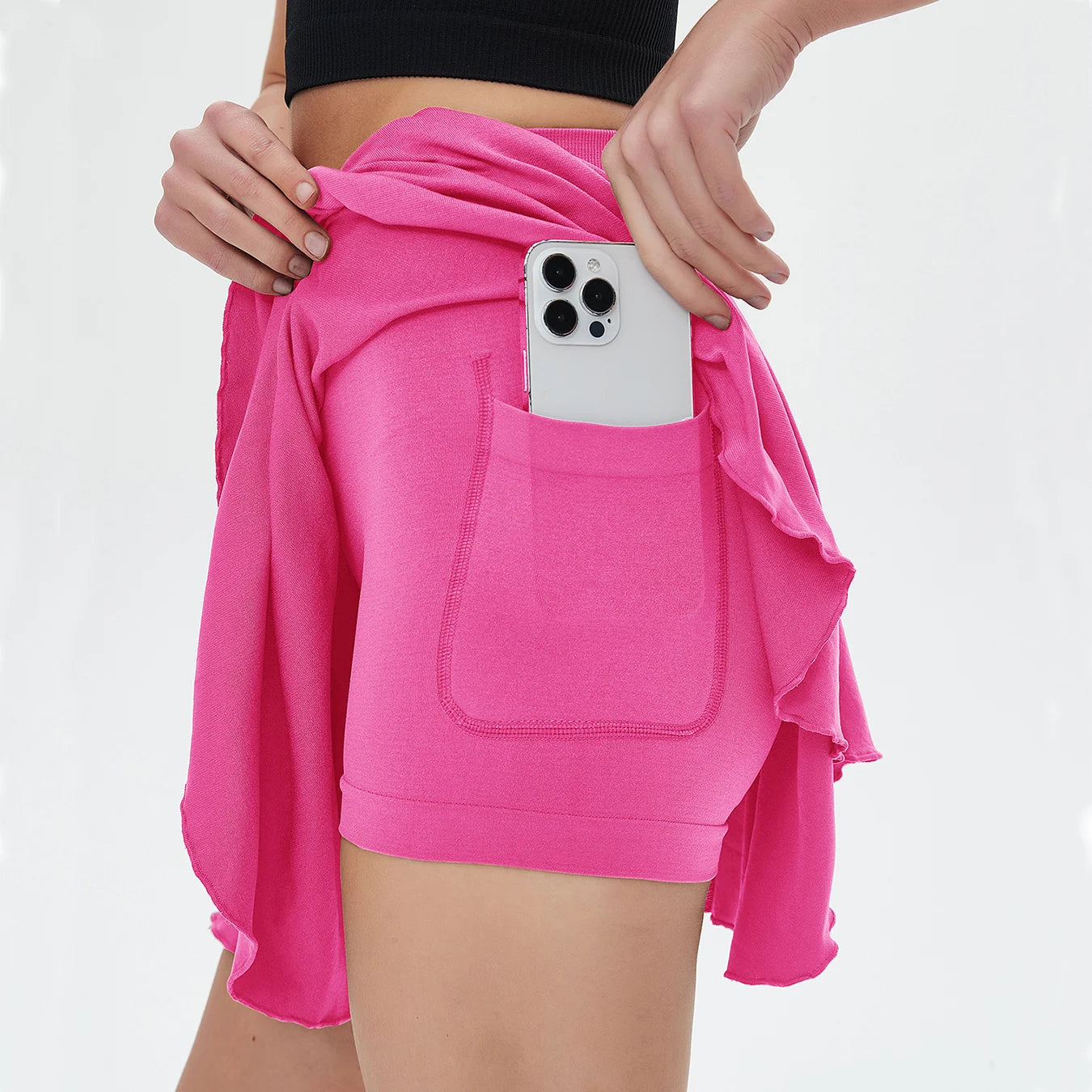 Mini-jupe de sport pour femme avec poches, taille haute et short de sécurité