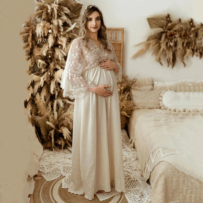 Robe de maternité longue en coton avec dentelle – Style bohème