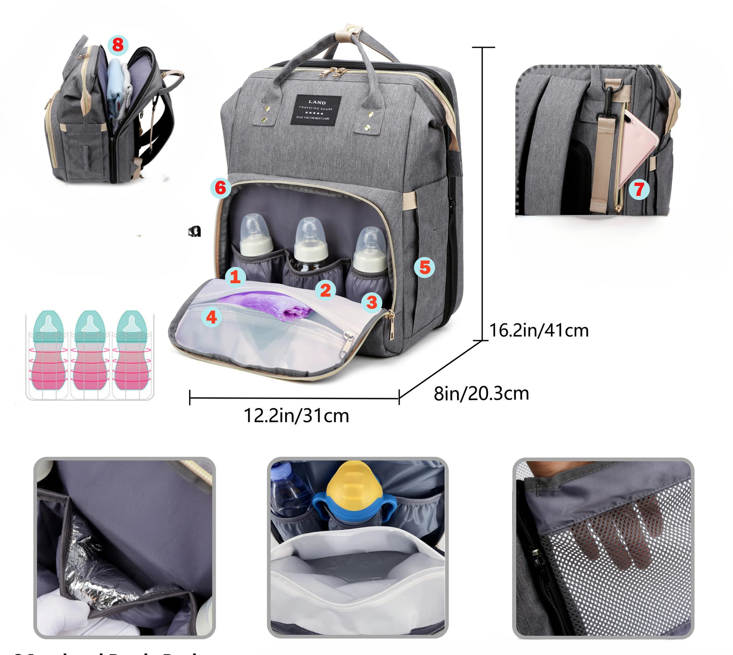 Sac à dos de maternité / Berceau pliable grande capacité avec port USB