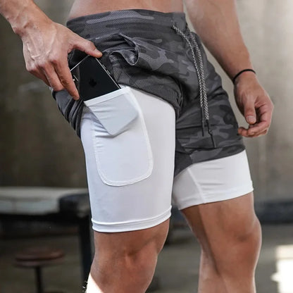 Short de sport camouflage haute performance 2 en 1 VIBEFORCE pour homme 